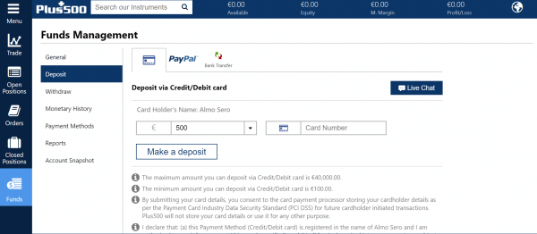 Plus500 ekran wpłaty depozytu