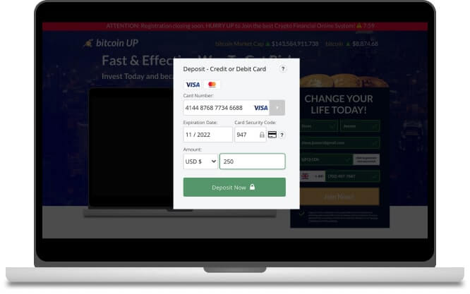 Ekran depozytu Bitcoin Up