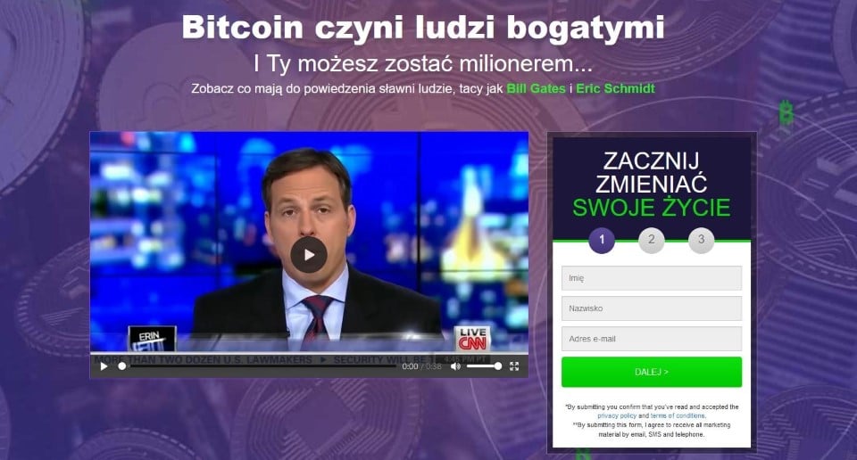 Strona domowa aplikacji Bitcoin Trader