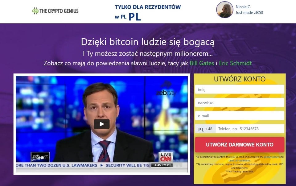 Strona główna aplikacji Crypto Genius