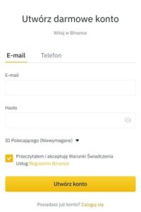Jak zarejstrować konto w Binance