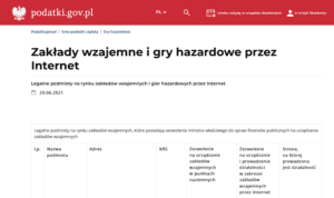 lista ministerstwa finansów licencja zakłady sportowe